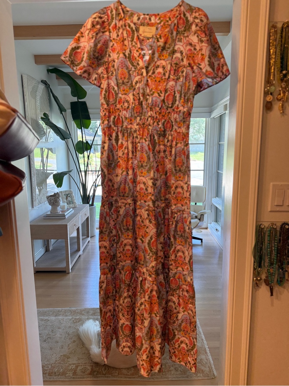 Anthropologie Somerset Pink and Orange Paisley Maxi Dress